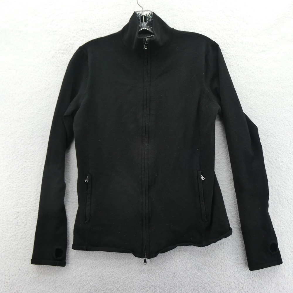 RLX Ralph Lauren Jacket Womens Large Black Merino Wool Blend Full Zip Thumbholes